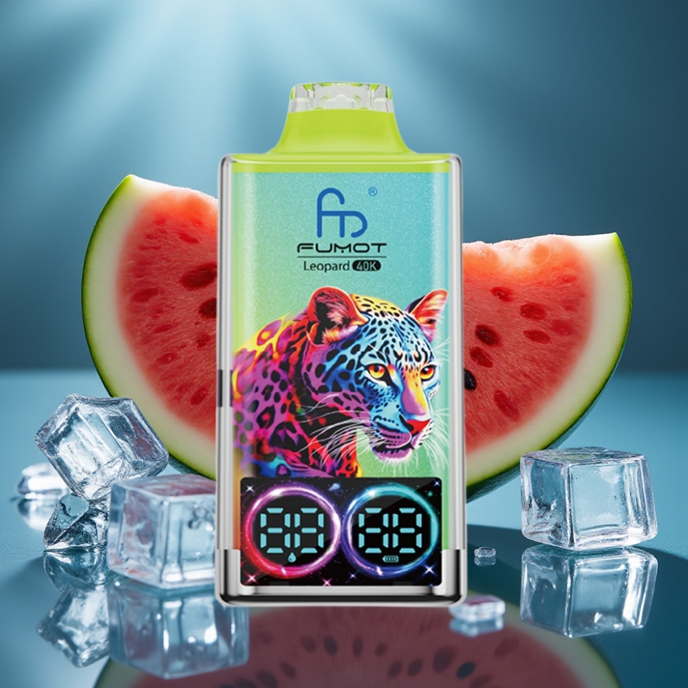 Fumot Leopard 40000 بخاخ قابل للتخلص منه بطارية 700 مللي أمبير ثنائي الشبكة شحن Type-C عرض رقمي للزيت بنسبة 0-5% نيكوتين نكهة البطيخ المثلج