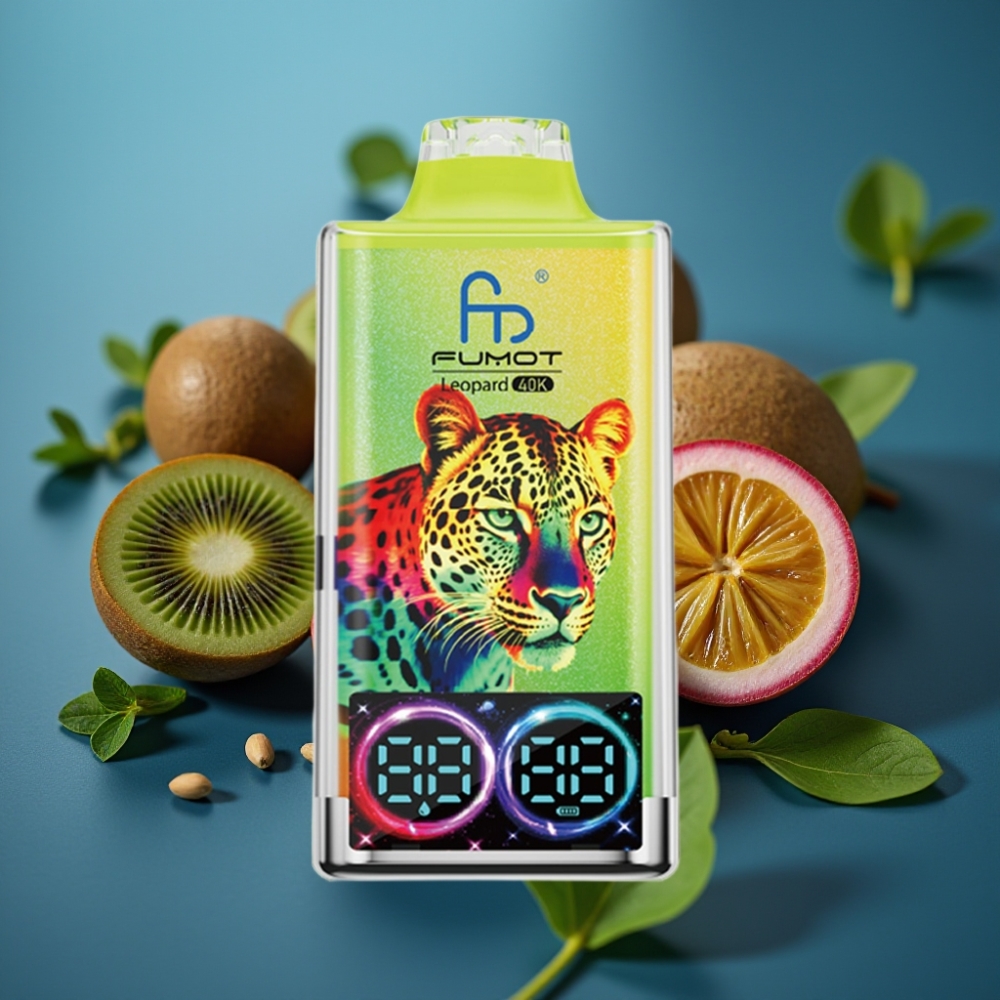 Fumot Leopard 40000 نكهة الكيوي والجوافة والماراكويا - بطارية 700mAh، شحن Type-C، شاشة رقمية