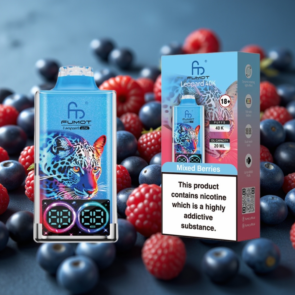 Fumot Leopard 40000 بخاخ مزج التوت - بطارية 700mAh، شحن Type-C، عرض رقمي