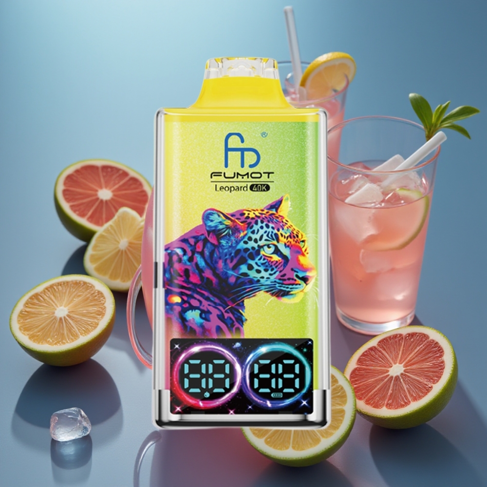 Fumot Leopard 40000 بخاخ ليمون وردي، بطارية 700mAh، شحن Type-C، شاشة رقمية