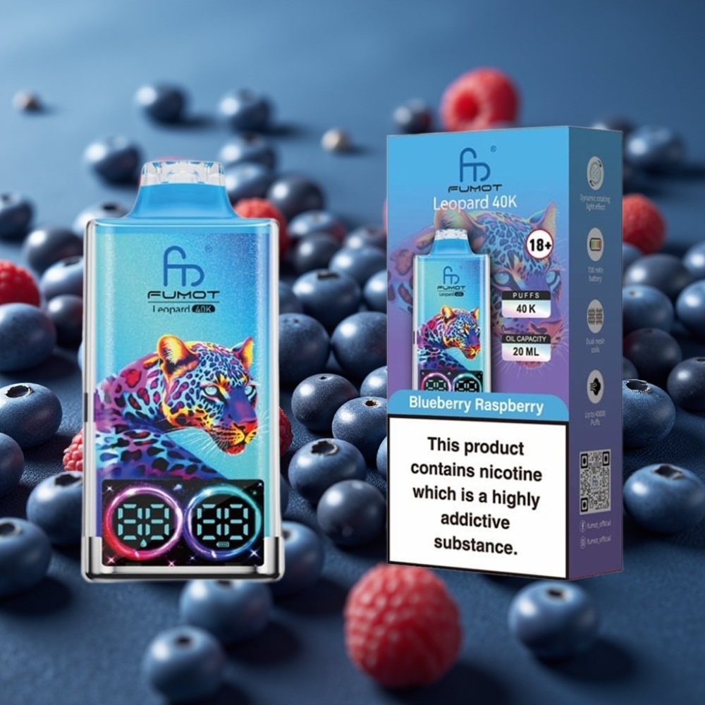 Fumot Leopard 40000 بخاخ مزاجي توت أزرق وتوت العليق بشاشة رقمية وبطارية 700mAh