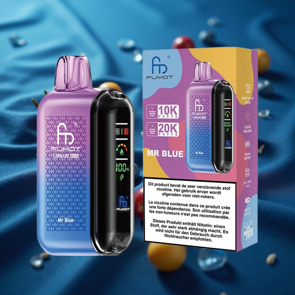 Fumot Tornado 20000 نفخة - Mr Blue - شاشة ذكية - بطارية 850mAh