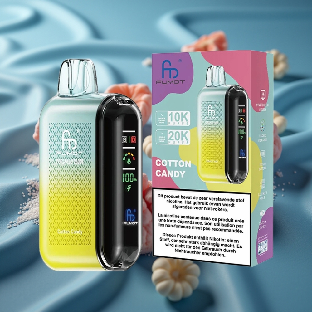 Fumot Tornado 20000 Puffs Dual Mesh Cotton Candy علبة سجائر إلكترونية
