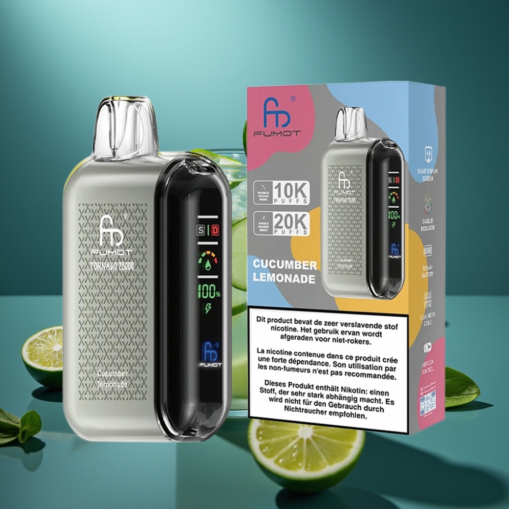 Fumot Tornado 20000 Puffs Dual Mesh خيار ليمون vape supplier Kuwait