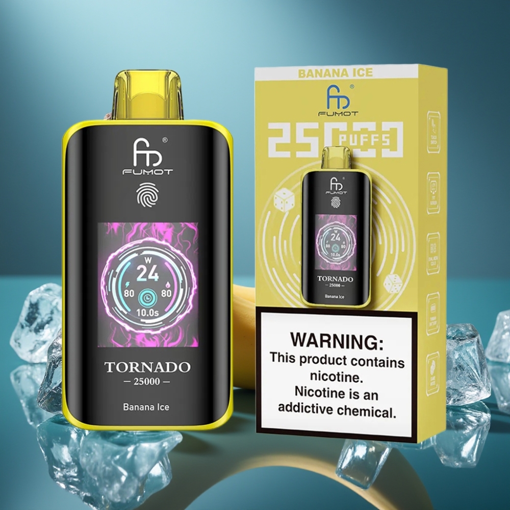 Fumot Tornado 25000 نفخة شاشة إتش دي بطارية 700 ملي أمبير نكهة موز مثلج