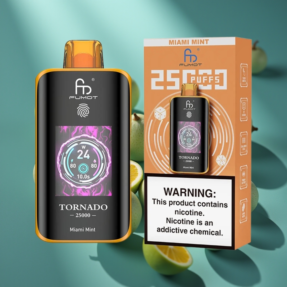 Fumot Tornado 25000 نَفَثات شاشة عالية الدقة بطارية 700mAh نعناع ميامي