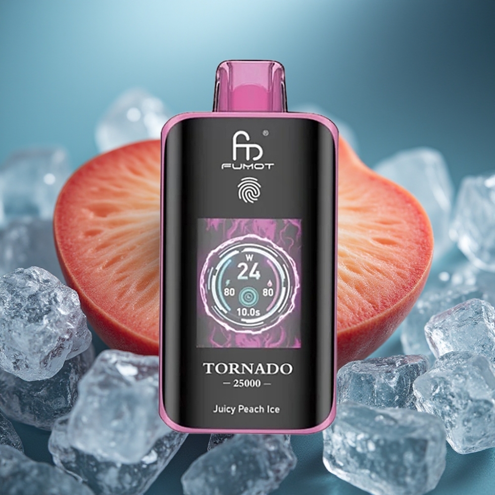 Fumot Tornado 25000 نفخة شاشة HD بطارية 700 مللي أمبير نكهة خوخ مثلج