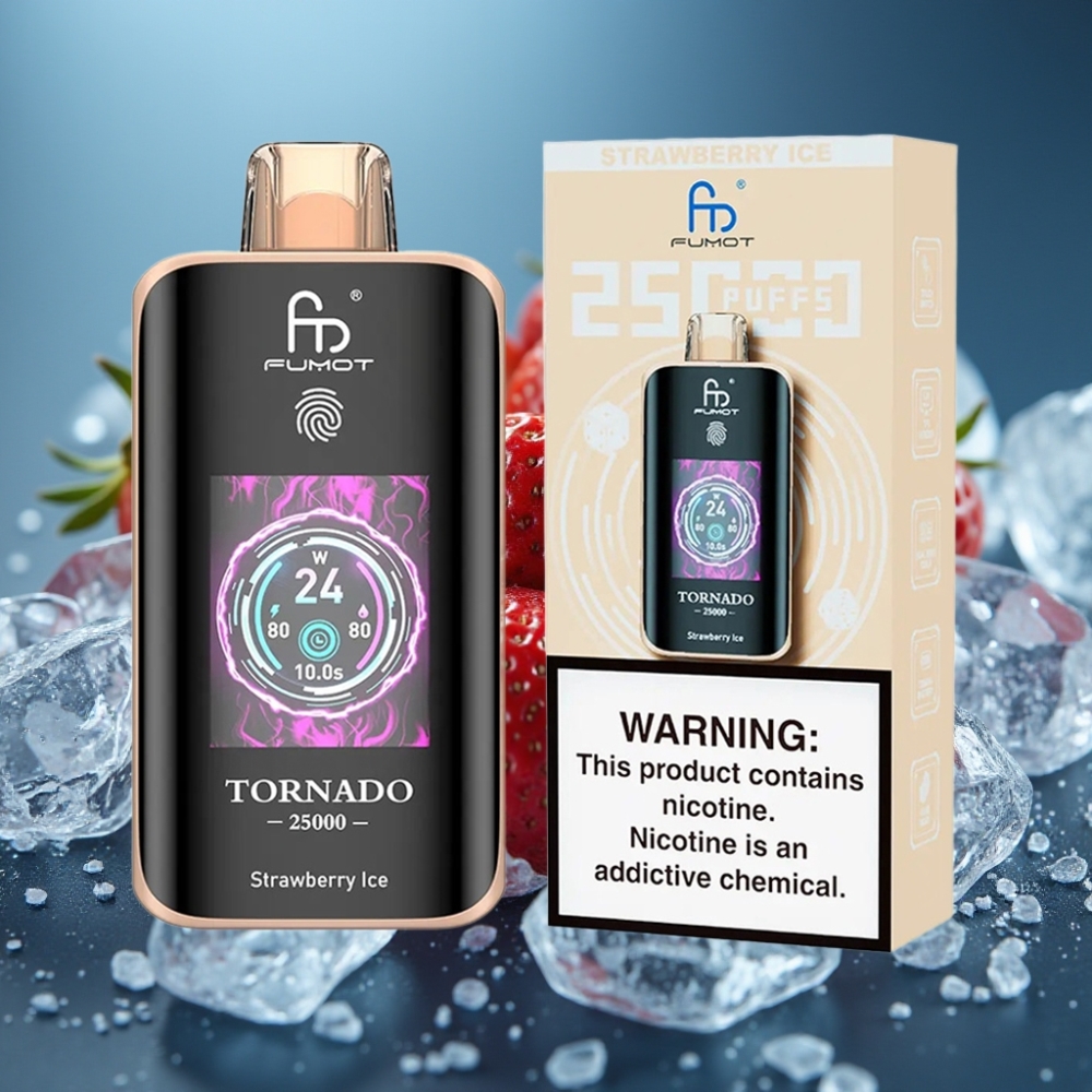 Fumot Tornado 25000 نفحة شاشة HD بطارية 700mAh بنكهة فراولة آيس