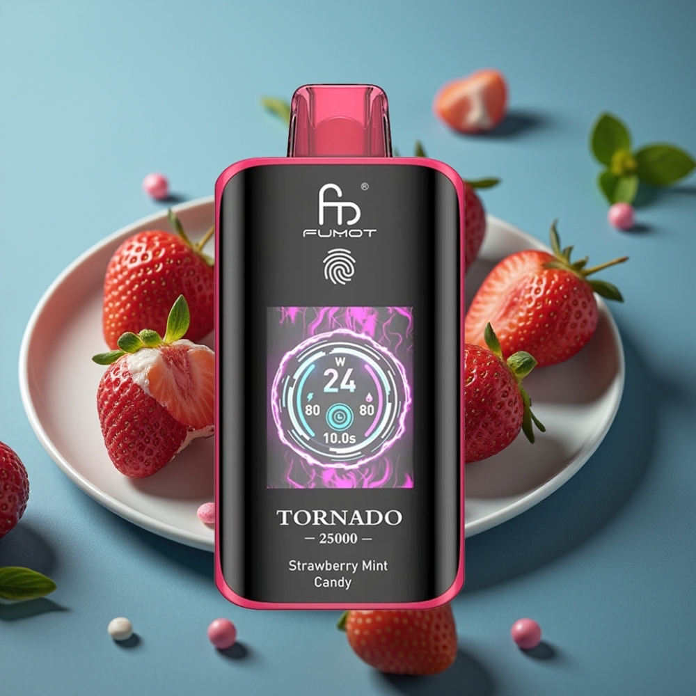 Fumot Tornado 25000 نَفخة شاشة HD بطارية 700mAh نكهة فراولة بالنعناع