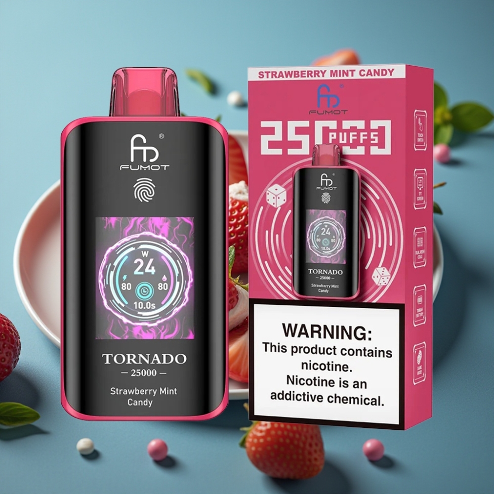 Fumot Tornado 25000 نَفخة شاشة HD بطارية 700mAh نكهة فراولة بالنعناع