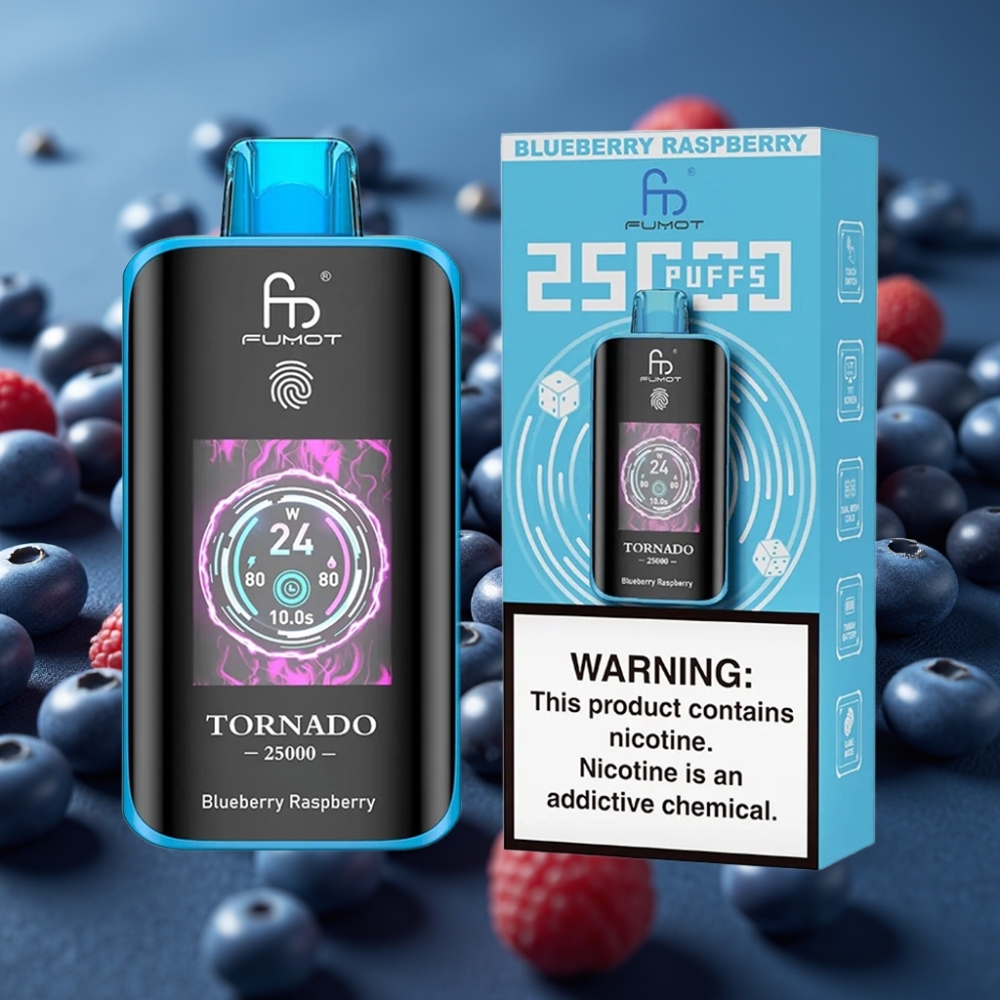 Fumot Tornado 25000 نفحة - توت أزرق وتوت العليق - شاشة HD - بطارية 700mAh