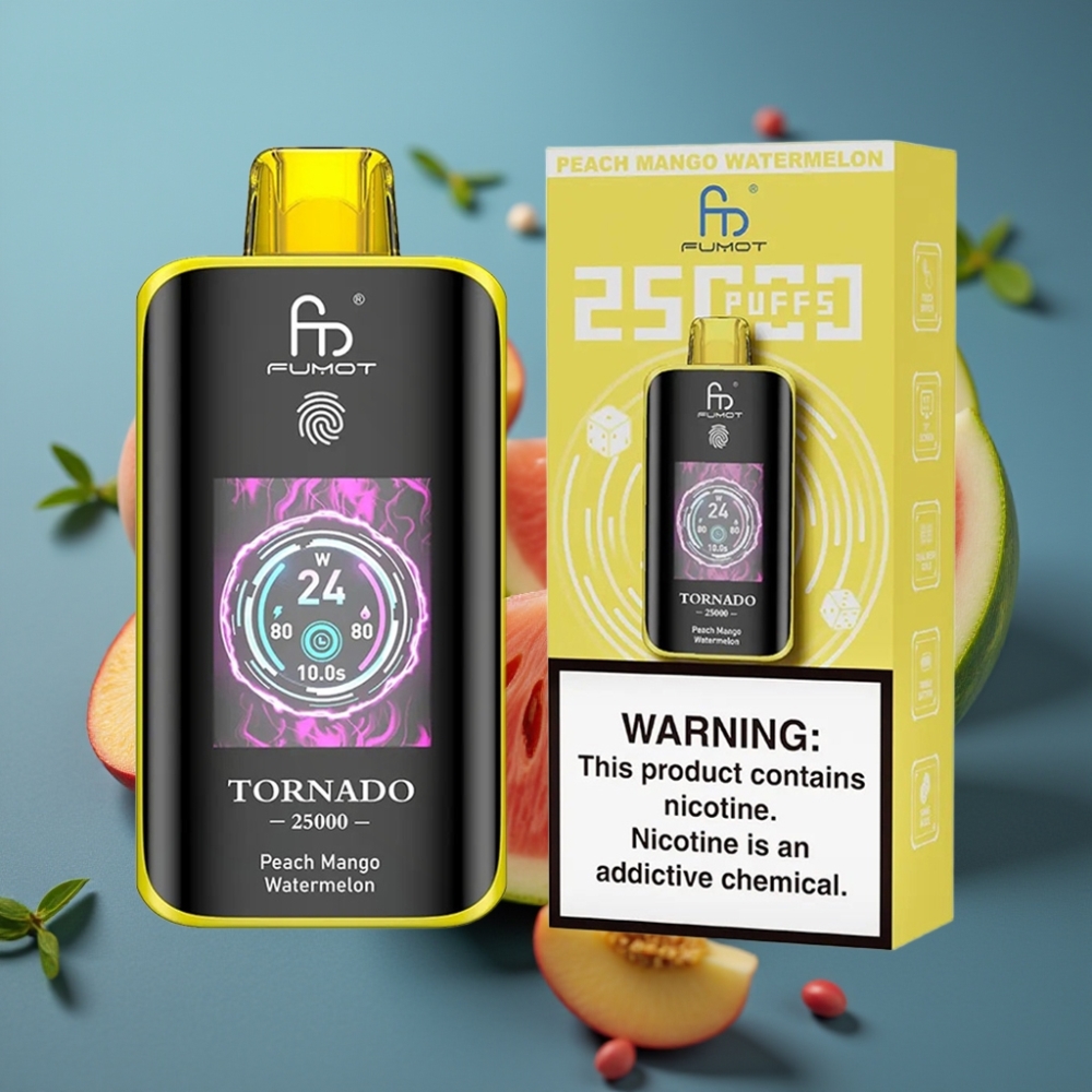 Fumot Tornado 25000 Puffs شيشة إلكترونية بطعم خوخ مانجو بطيخ - شاشة HD - 700mAh