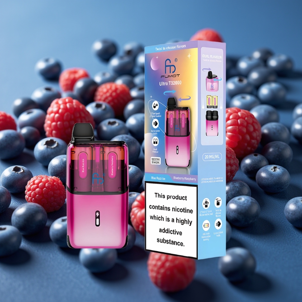 Fumot Ultra T32000 Disposable Vape بلو راز آيس - توت أزرق وتوت العُلّيق مع 24مل سائل وشاحن Type-C