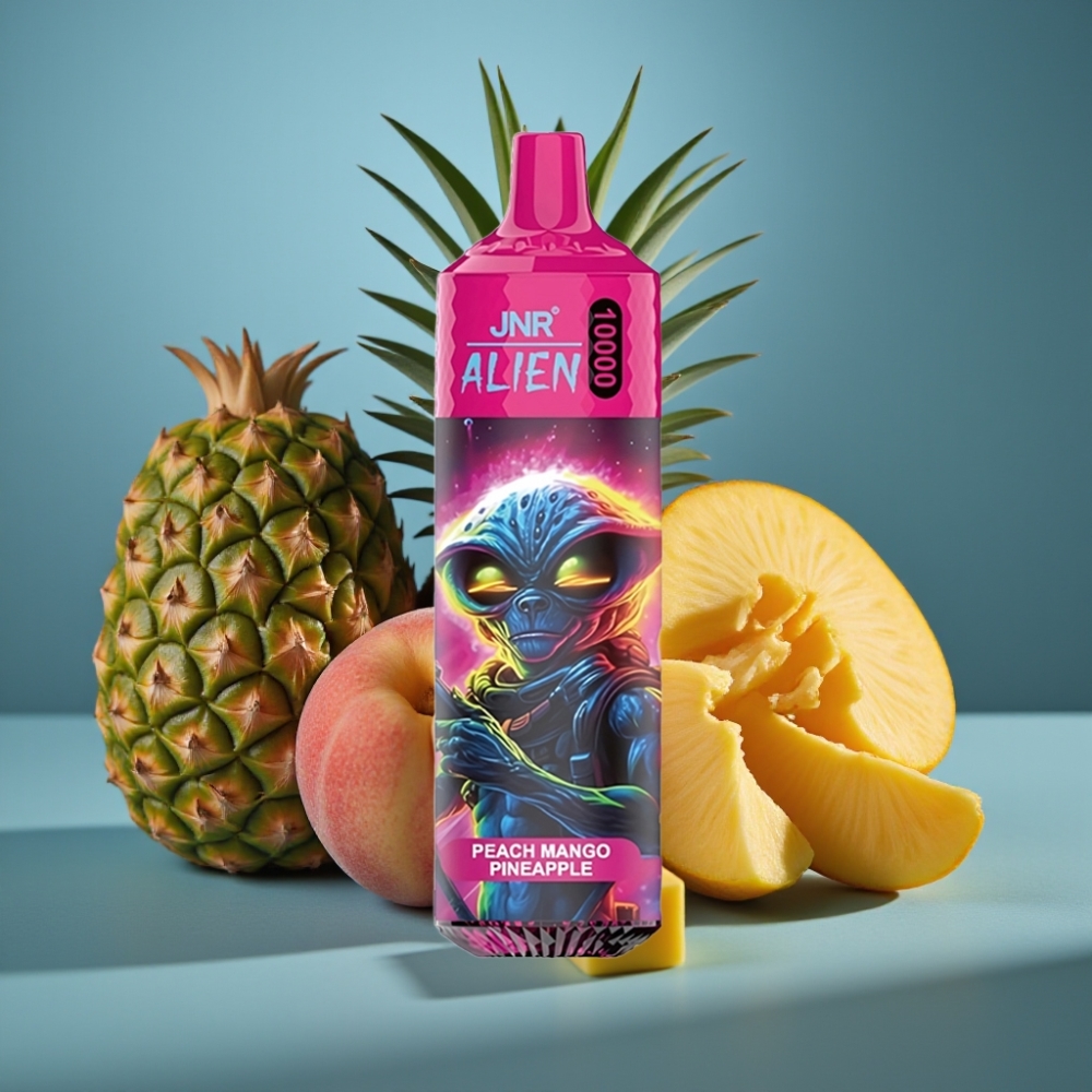 JNR Alien 10000 Puffs بشريحة شبكية 1.2 أوم ونكهة خوخ مانجو أناناس