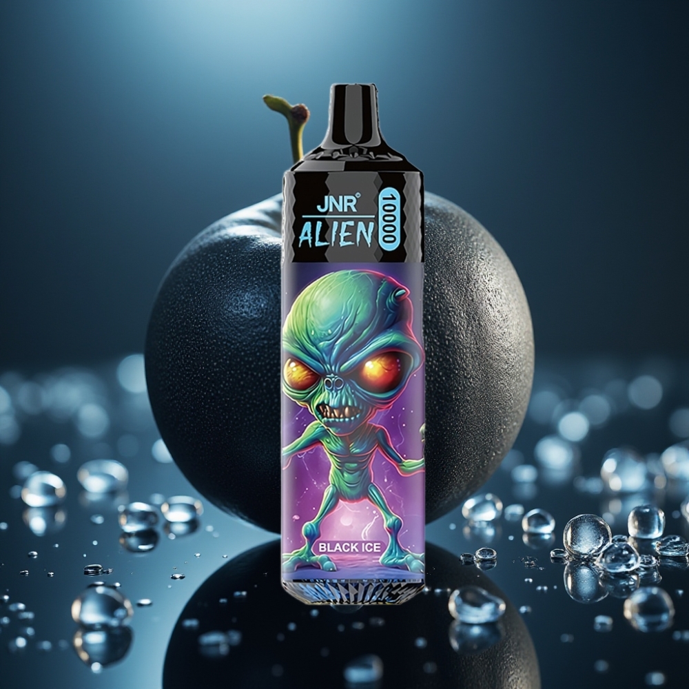 JNR Alien 10000 Puffs بشريط الجليد الأسود - 850mAh، شحن سريع Type-C، إضاءة LED
