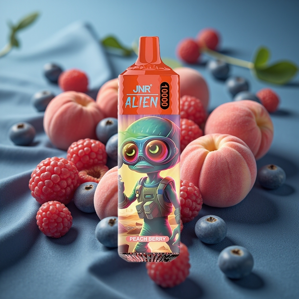 JNR Alien 10000 Puffs بخوخ وتوت - 850mAh بطارية، شحن Type-C، إضاءة LED
