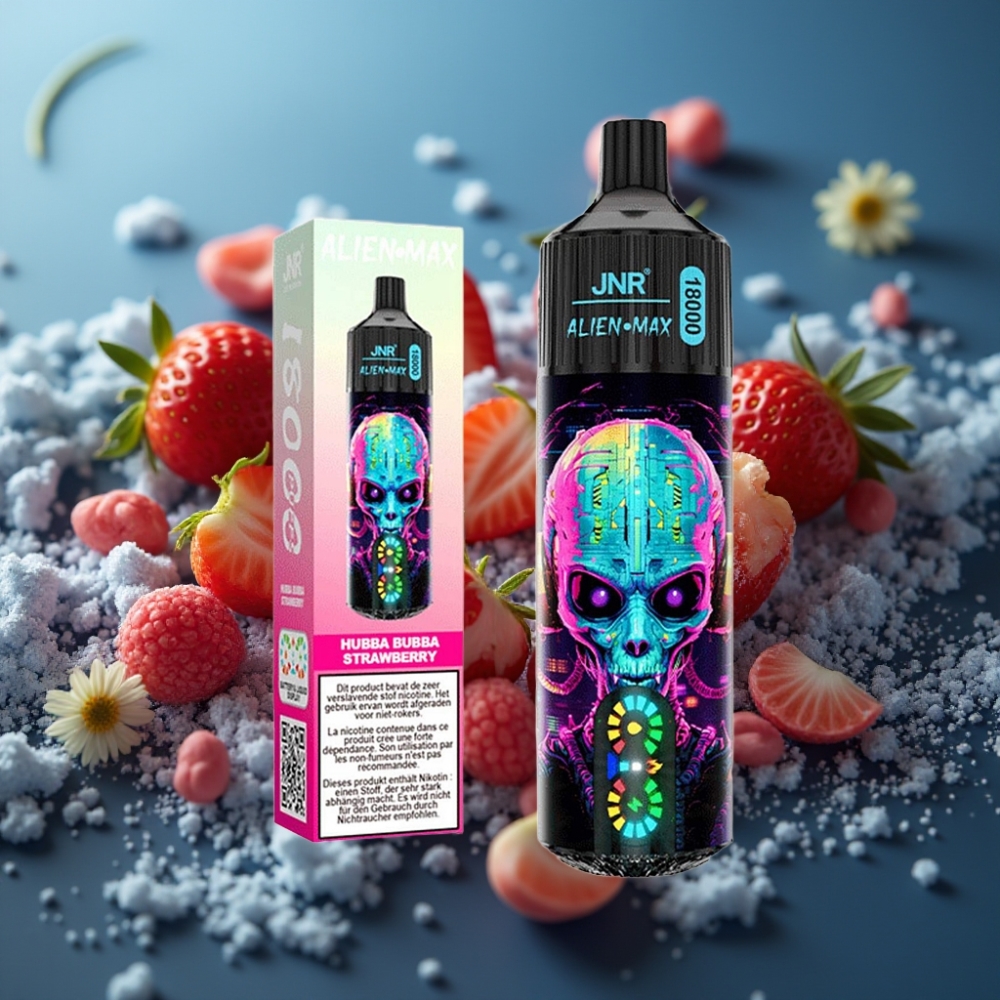JNR Alien Max 18000 Puffs فيب مع شاشة LED وملف مزدوج - فراولة هبا بوبا