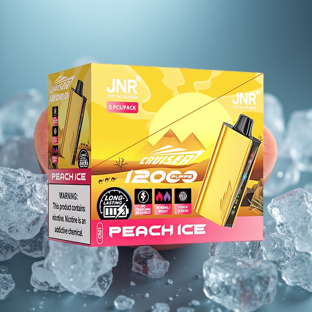 JNR Cruiser 12000 Puffs بطارية مدمجة 3500 مللي أمبير بشاشة عرض ومعادن كاملة بنكهة خوخ مثلج