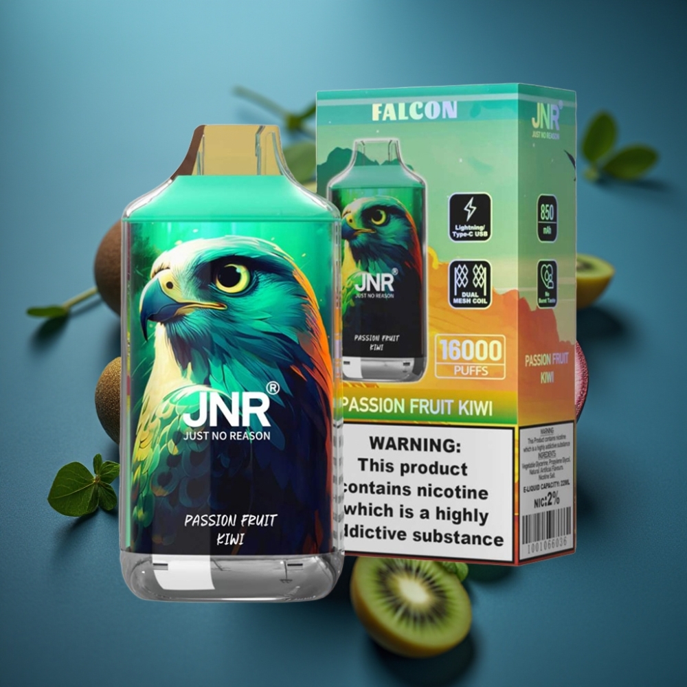 JNR Falcon 16000 Puffs - فاكهة العاطفة والكيوي - 22مل - شاشة ذكية