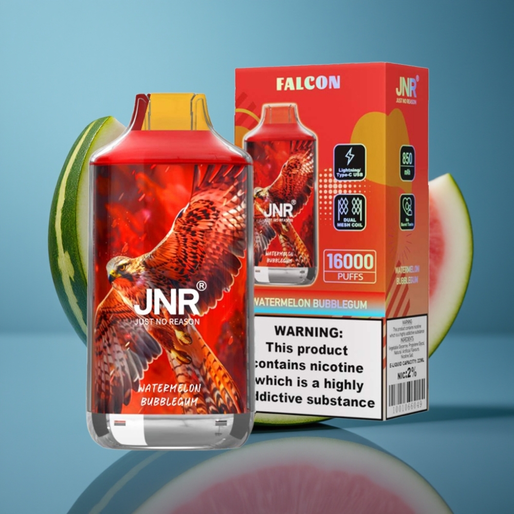 JNR Falcon 16000 Puffs بطيخ علكة - شاشة ذكية، 850 مللي أمبير، نوع C