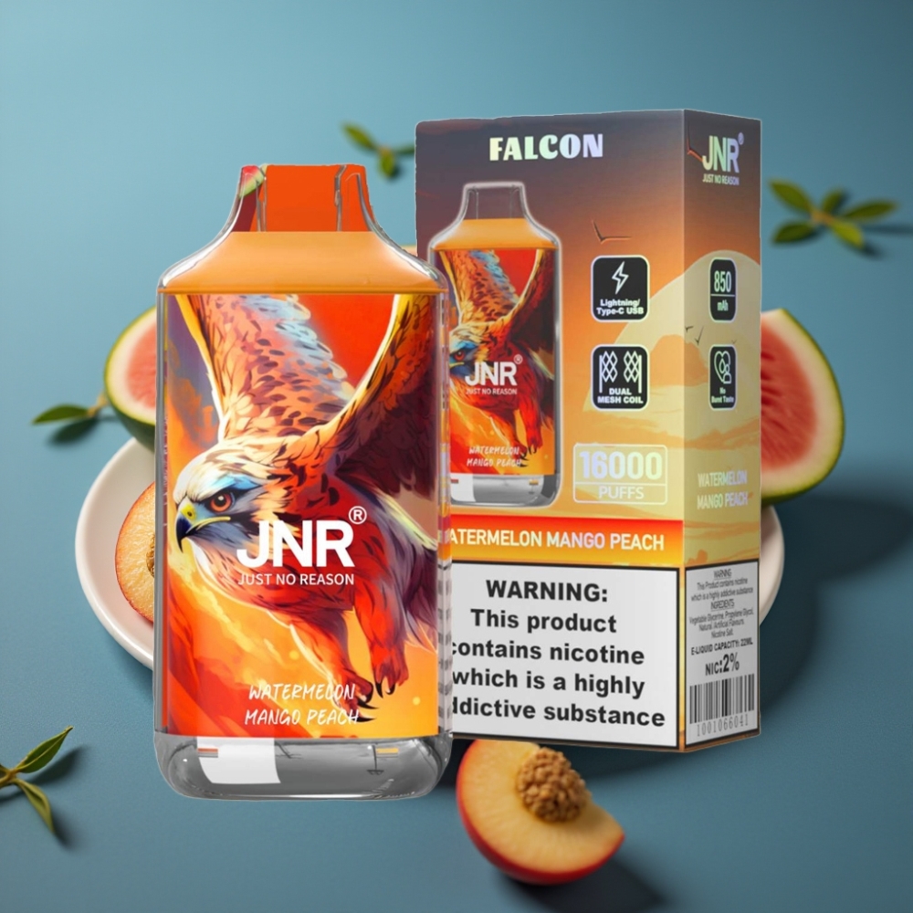JNR Falcon 16000 Puffs بطارية 850 ملي أمبير بنكهة البطيخ والمانجو والخوخ