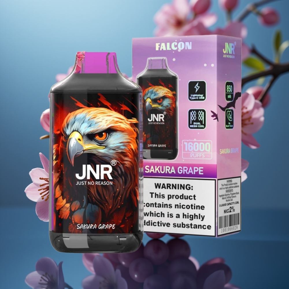 JNR Falcon 16000 Puffs ساكورا عنب - 850mAh، 22ml، شاشة LED