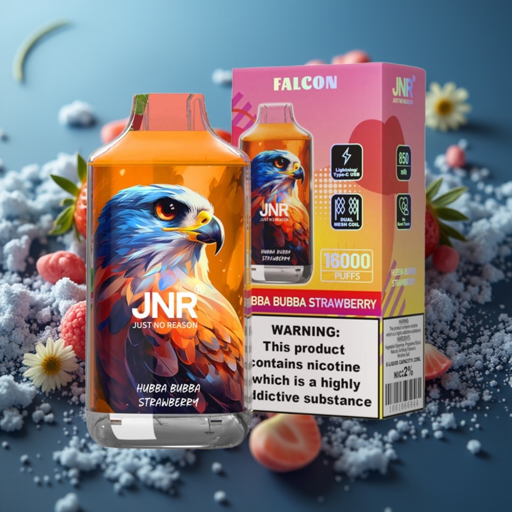 JNR Falcon 16000 Puffs Hubba Bubba فراولة - 850mAh, 22ml, Dual Mesh Coil