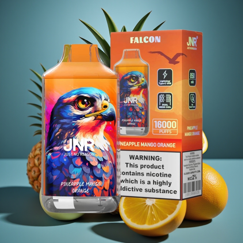 JNR Falcon 16000 Puffs بخاخ مانجو أناناس برتقال مع شاشة LED وبطارية 850 مللي أمبير