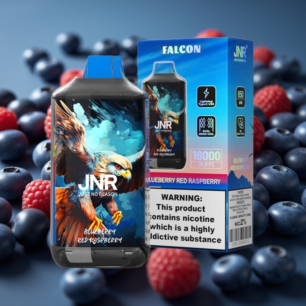 JNR Falcon 16000 Puffs - توت أزرق وتوت أحمر - شاشة LED مزدوجة ملف شبكي