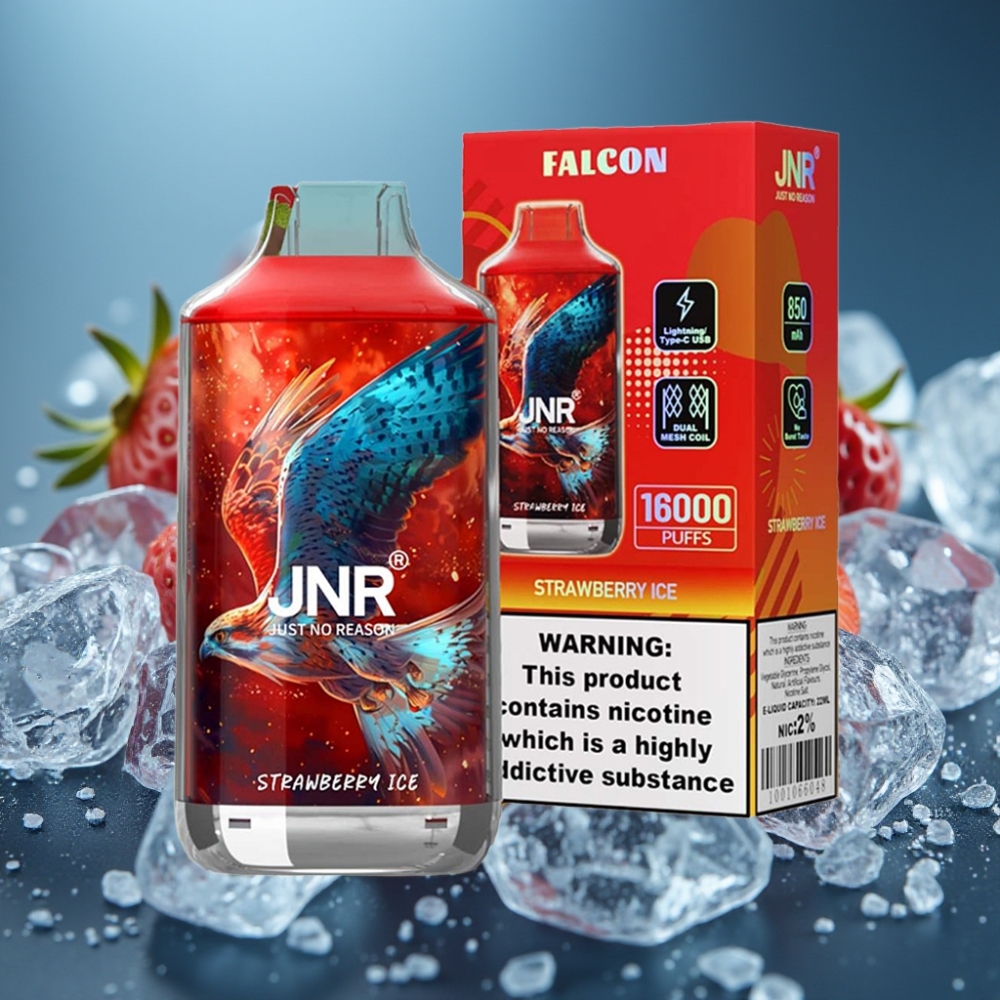 JNR Falcon 16000 Puffs Strawberry Ice - Dual Mesh Coil - Type C Charging - 22mL