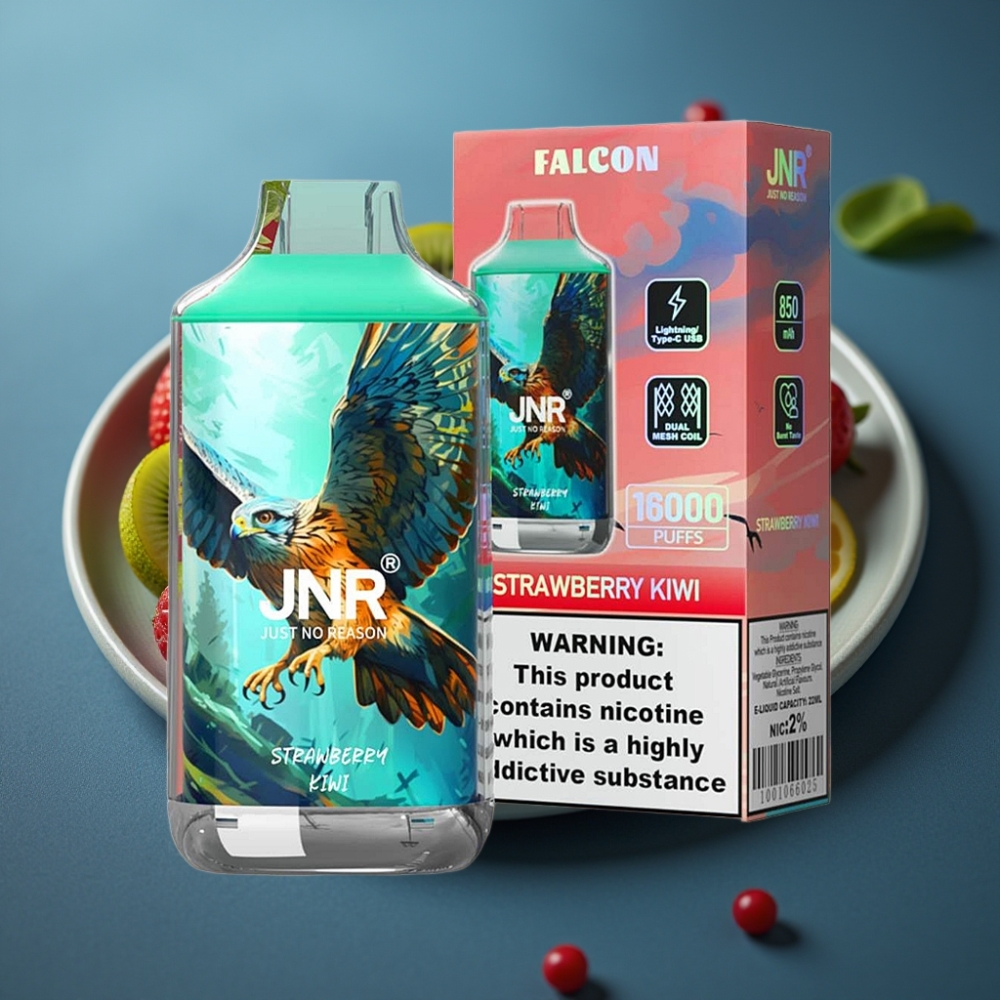 JNR Falcon 16000 Puffs فراولة كيوي - شاشة ذكية، شحن مزدوج، ملف مزدوج
