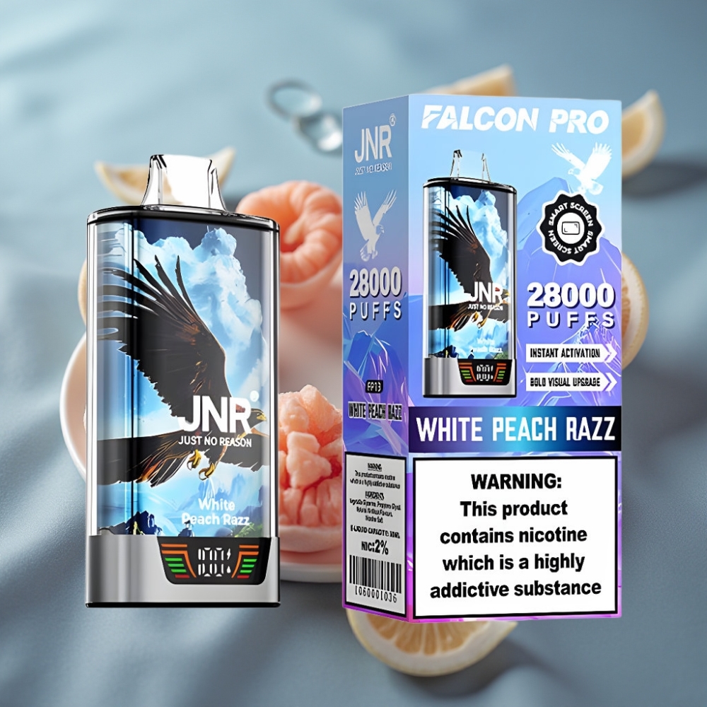 JNR Falcon Pro 28000 Disposable Vape - خوخ أبيض وتوت - 30مل، 950مللي أمبير، شاشة ذكية