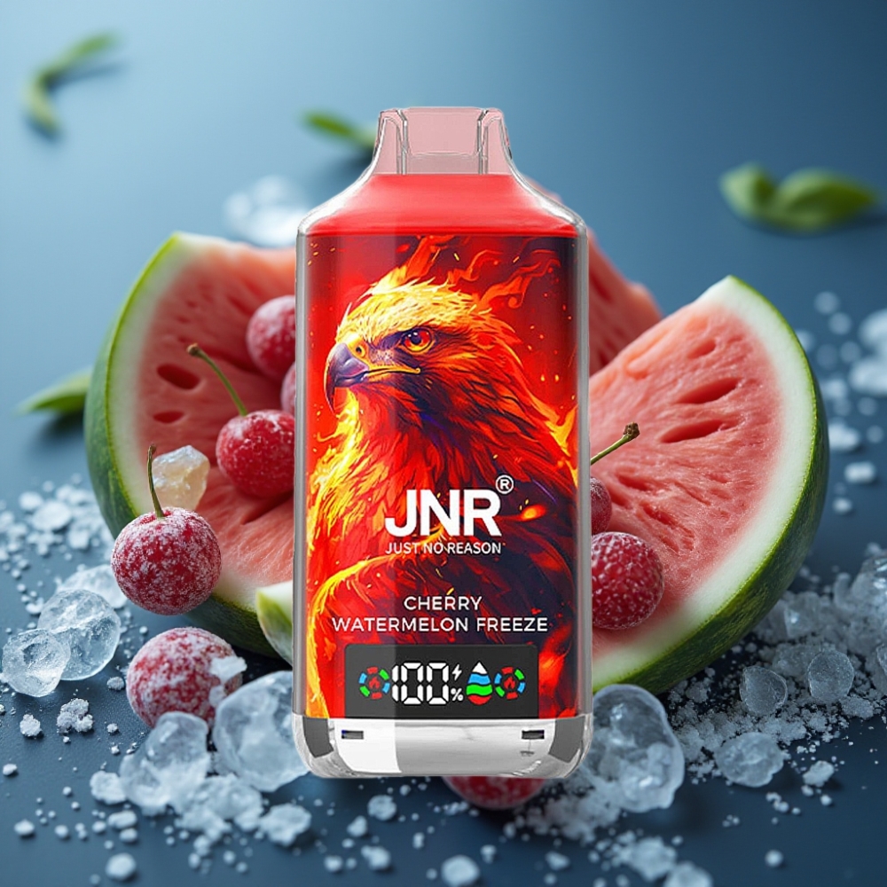 JNR Falcon X 18000 Puffs توت بري بطيخ مجمد بشاشة رقمية وشحن سريع Type-C