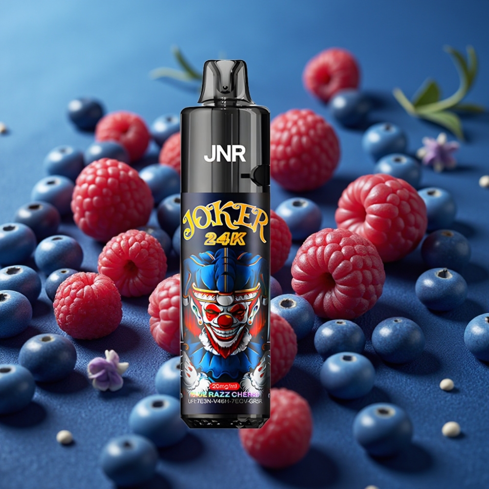 JNR Joker 24K Puffs جهاز تبخير معبأ مسبقًا بنكهة التوت الأزرق والكرز، 2+10مل، 800مللي أمبير