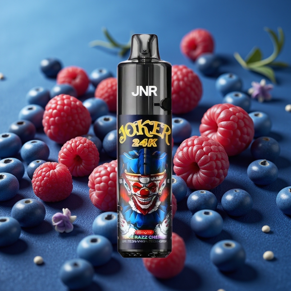 JNR Joker 24K Puffs جهاز تبخير معبأ مسبقًا بنكهة التوت الأزرق والكرز، 2+10مل، 800مللي أمبير
