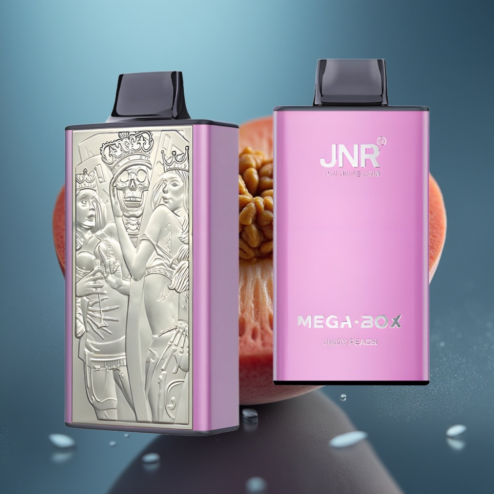 JNR Mega Box 25000 Puffs بخوخ عصيري - 30ml، شحن سريع Type-C