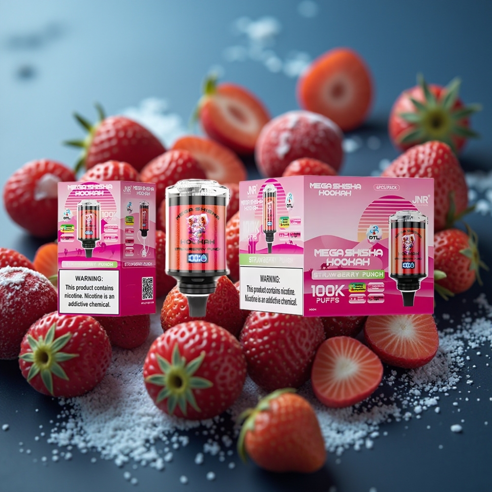 JNR Mega Shisha Hookah 100K شريحة ذكية بطارية 2200 مللي أمبير بنكهة الفراولة بنش