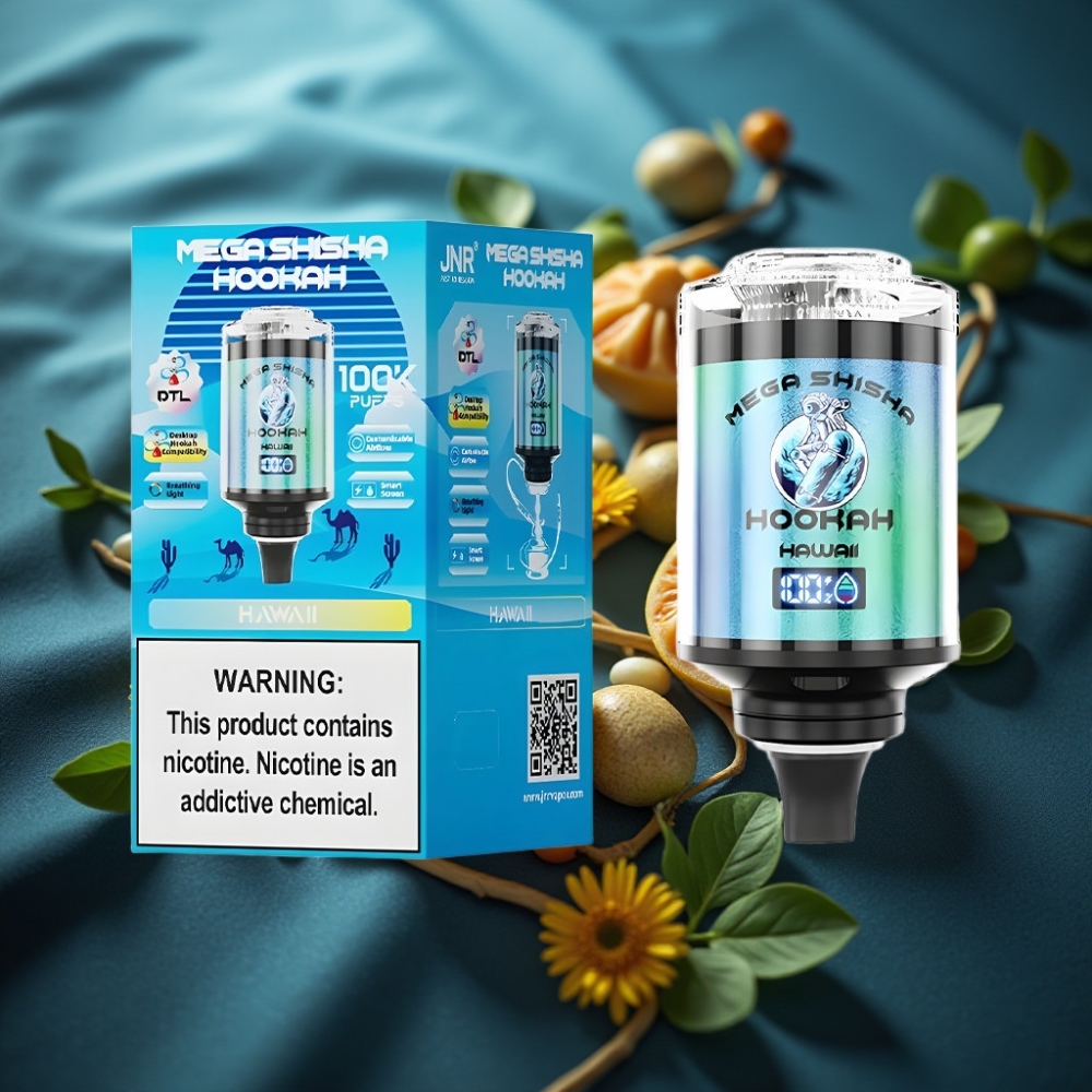 JNR Mega Shisha Hookah 100K بنكهة هاواي، شاشة ذكية، بطارية 2200mAh