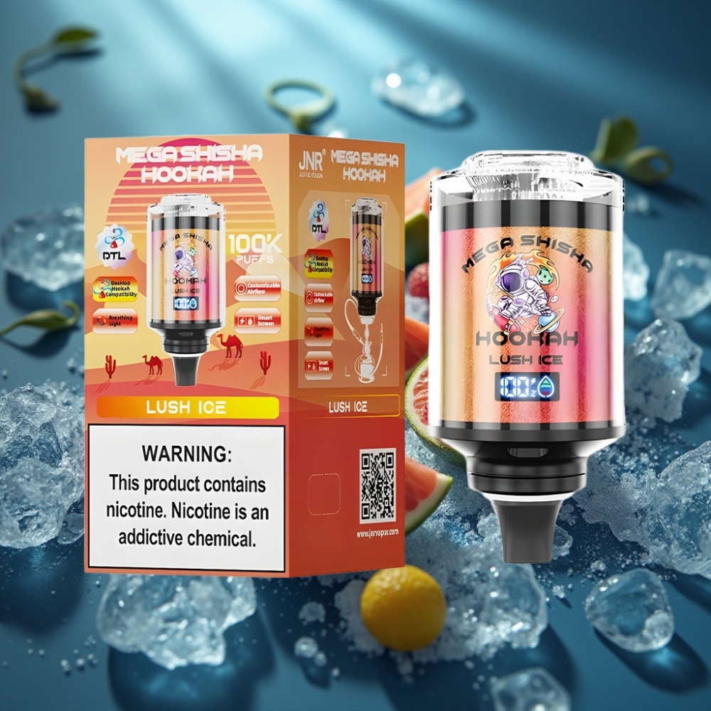 JNR Mega Shisha Hookah 100K شاشة ذكية بطارية 2200mAh نكهة لوش آيس