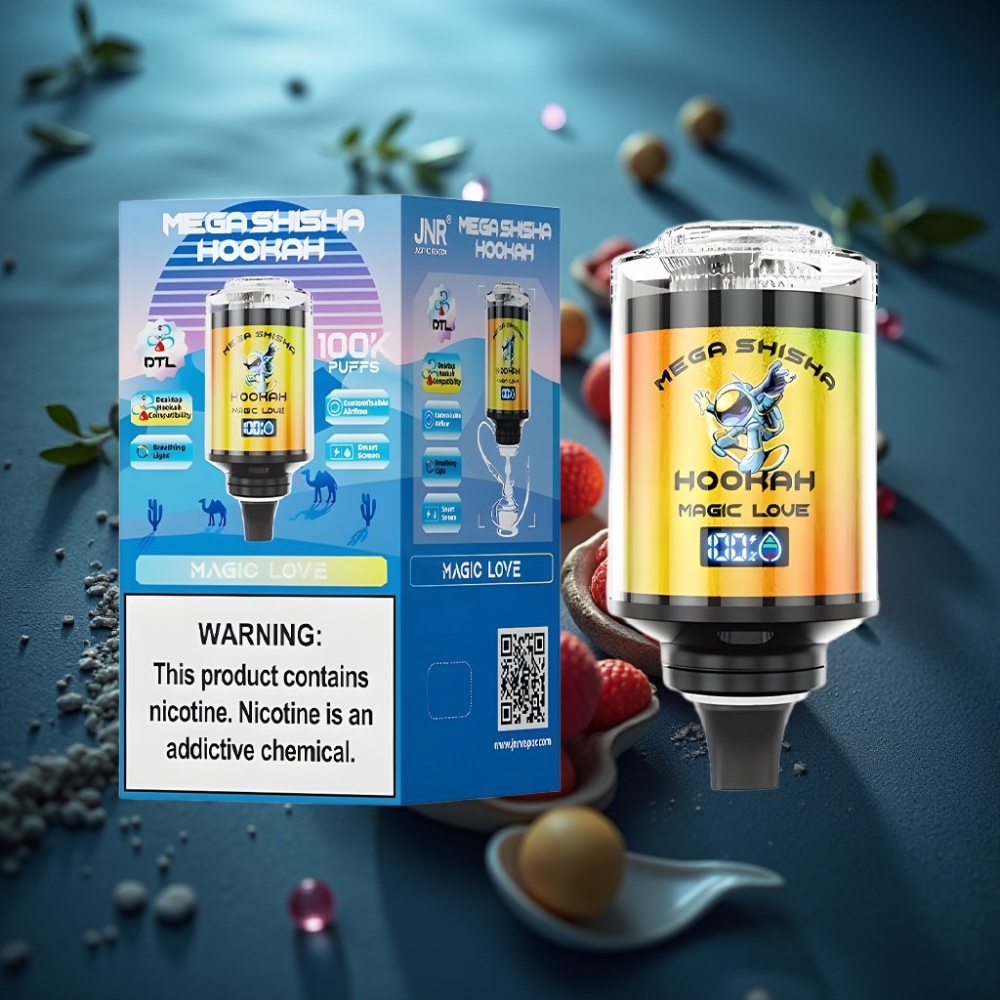 JNR Mega Shisha Hookah 100K شاشة ذكية سعة 60ml طعم حب سحري توافق سطح المكتب