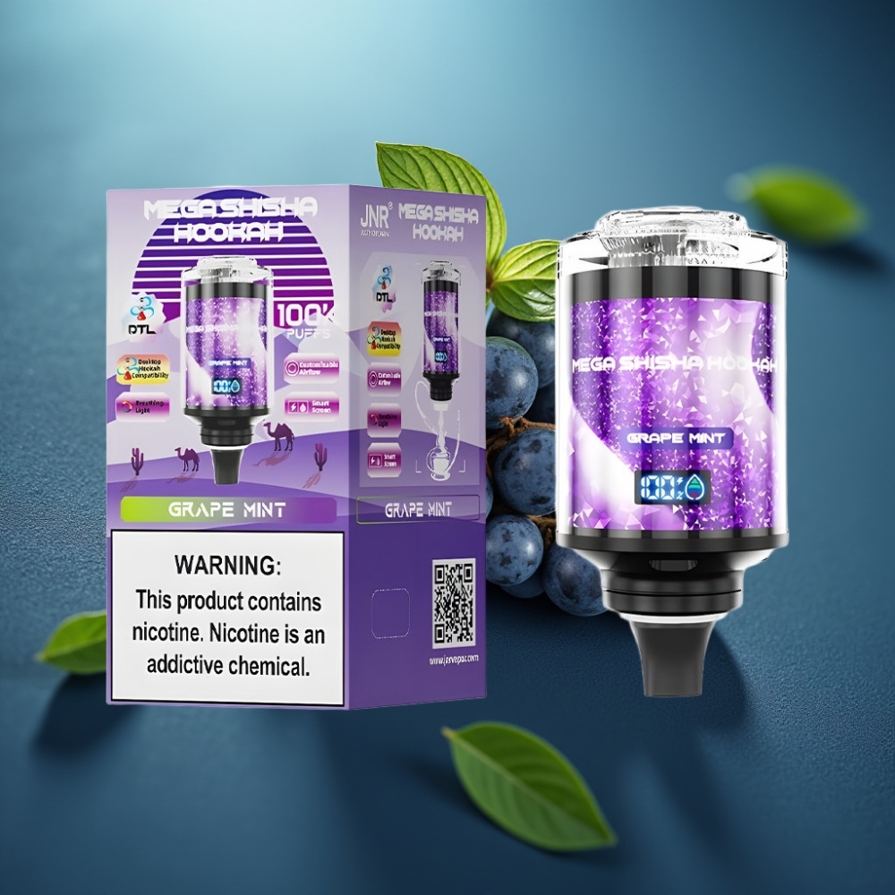 JNR Mega Shisha Hookah 100K سطح المكتب بتصميم ذكي بنكهة عنب نعناع