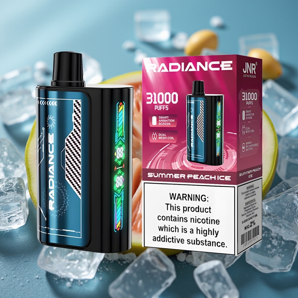 JNR Radiance 31000 Puffs بخوخ صيفي مثلج شاشة ذكية بطارية قابلة للشحن