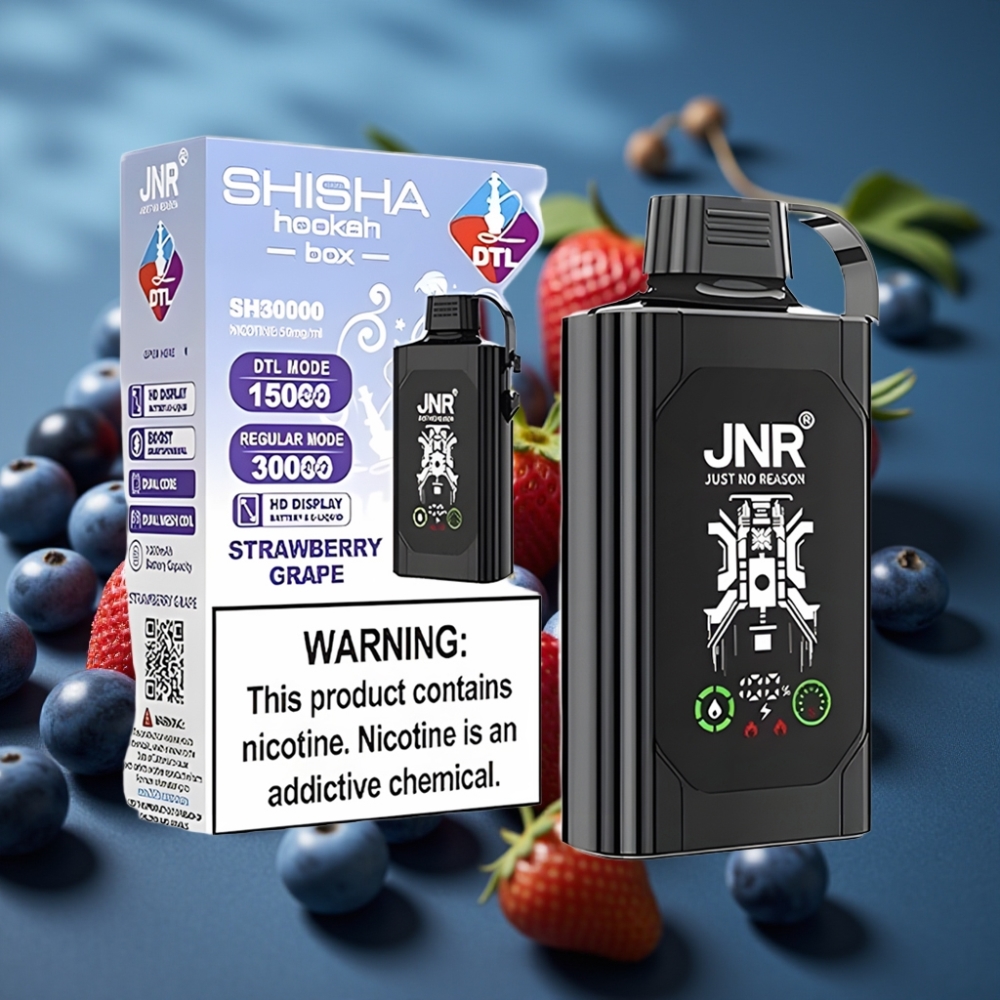 JNR Shisha Hookah Box 20500 نفخة - فراولة عنب - شاشة عالية الدقة - بطارية 1000 مللي أمبير