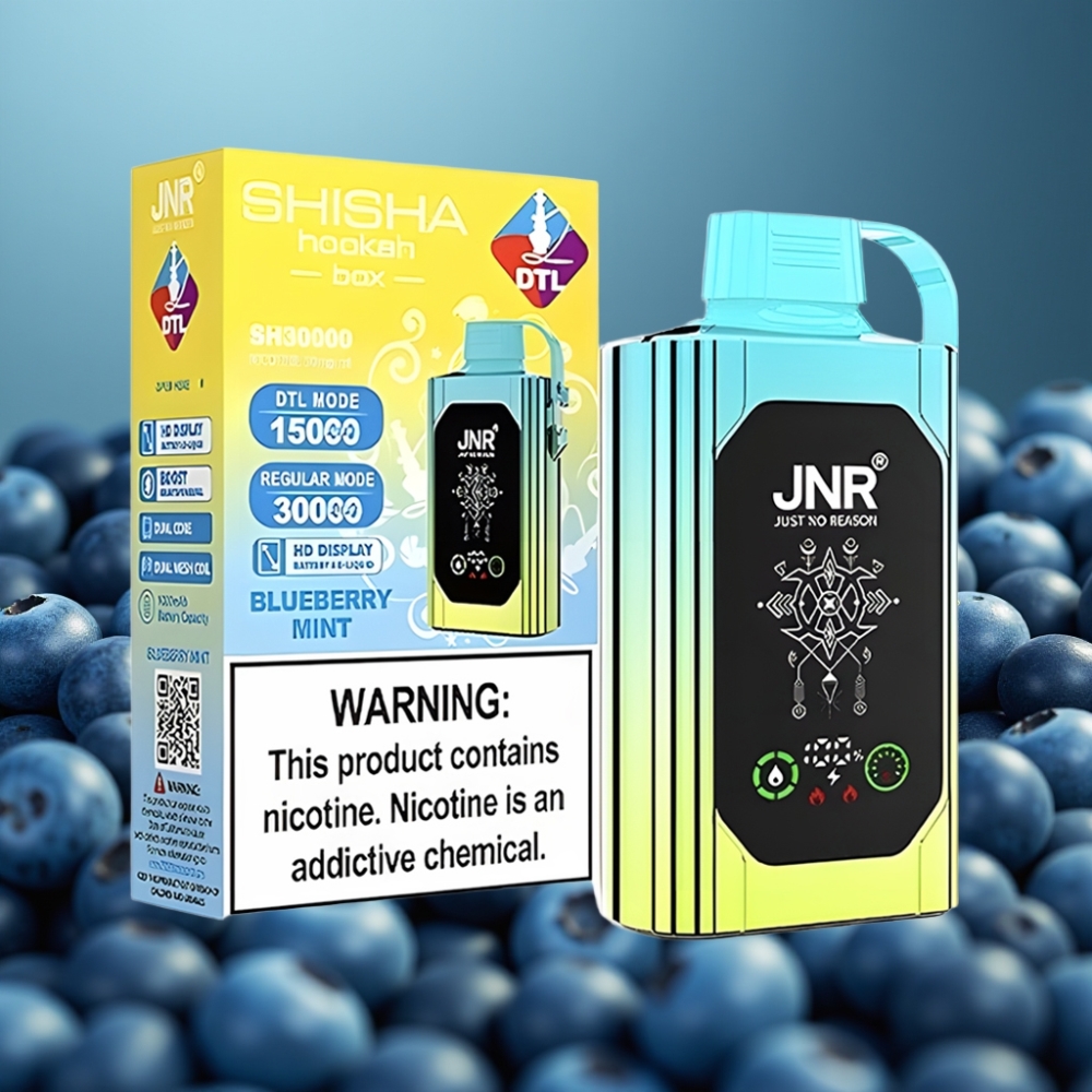 JNR Shisha Hookah Box 20500 نفخة - نعناع التوت الأزرق - شاشة HD - 25مل