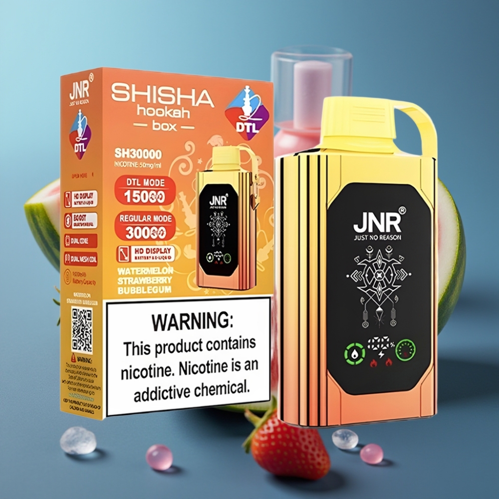 JNR Shisha Hookah Box 20500 نَفخة - بطيخ فراولة علكة - شاشة HD، شحن سريع Type-C