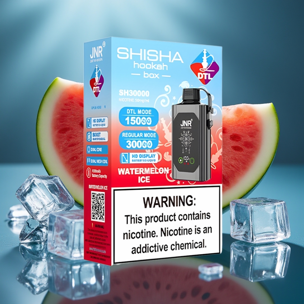 JNR Shisha Hookah Box 20500 Puff Disposable Vape بطيخ مثلج - شاشة عالية الدقة، شحن سريع Type-C