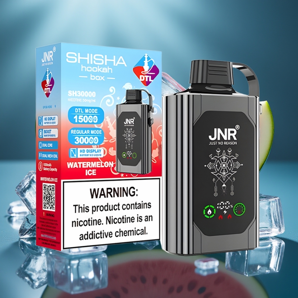 JNR Shisha Hookah Box 20500 Puff Disposable Vape بطيخ مثلج - شاشة عالية الدقة، شحن سريع Type-C