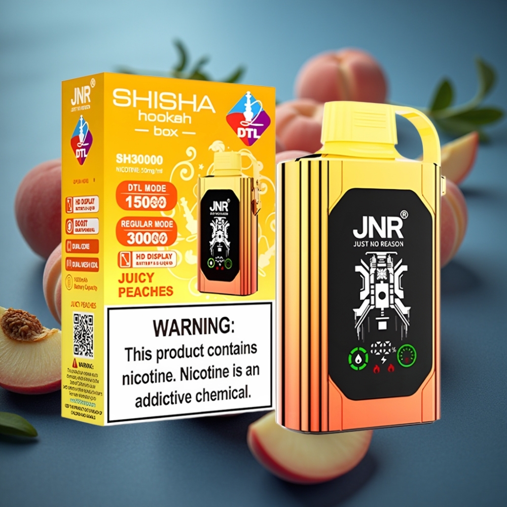 JNR Shisha Hookah Box 20500 نَفخة - خوخ عصيري - شاشة عالية الدقة - شحن سريع Type-C