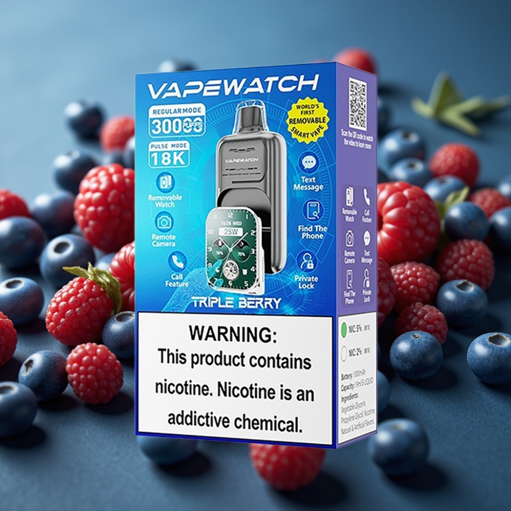JNR VapeWatch 30000 نفخة بطارية 1000mAh نكهة التوت الثلاثي