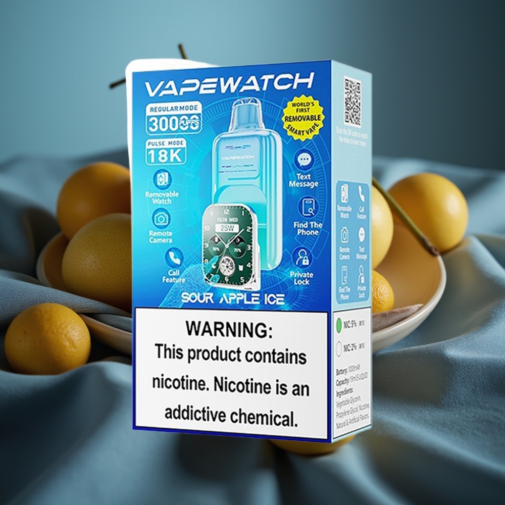 JNR VapeWatch 30000 نفخة بنكهة التفاح الحامض المثلج - سعة 19 مل، شحن Type-C